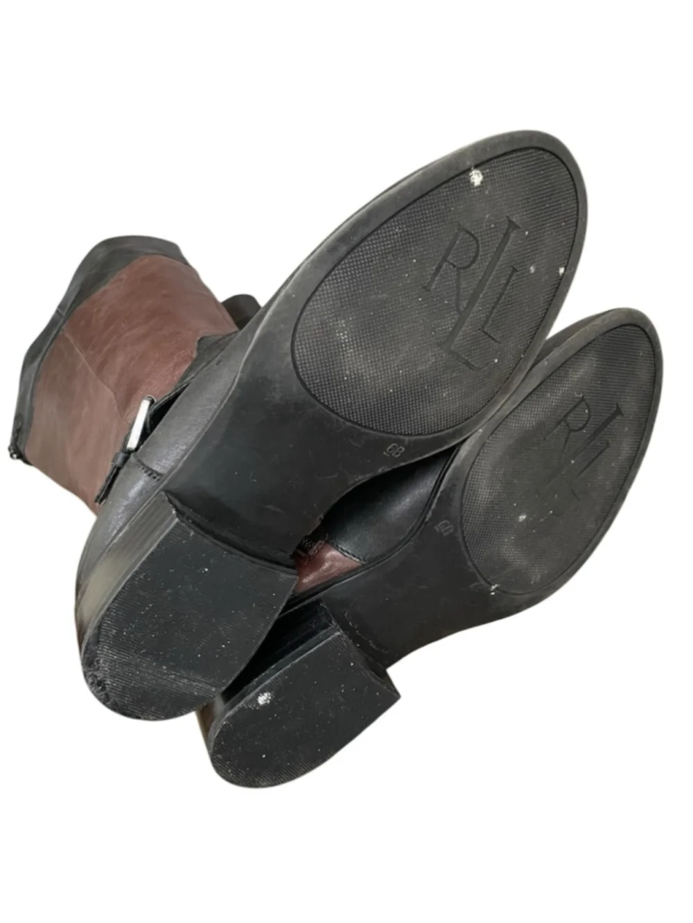 Lauren Ralph Lauren Maritza Two-Tone Leather Riding Boots Black Brown 6